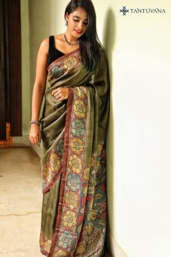 Pure Tussar Sarees, Tussar Pen kalamkari sarees, Tussar Store by Tantuvana, Tussar silk sarees, Pen Kalamkari Tussar Sarees, Banarasi Silk Sarees, Pichwai Art Sarees, Parsi Gara Tussar Sarees, Silk Mark Certified Sarees, indian handlooms,